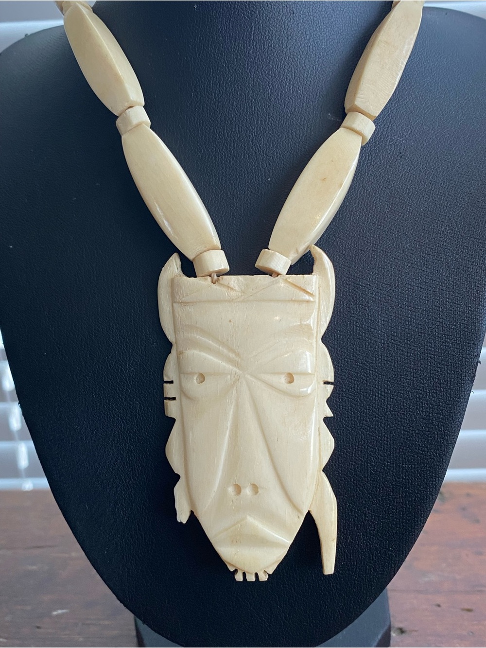 VTG Carved Bone Mask Necklace